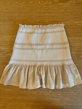 Beige Smocked Mini Skirt with Ruffle Hem